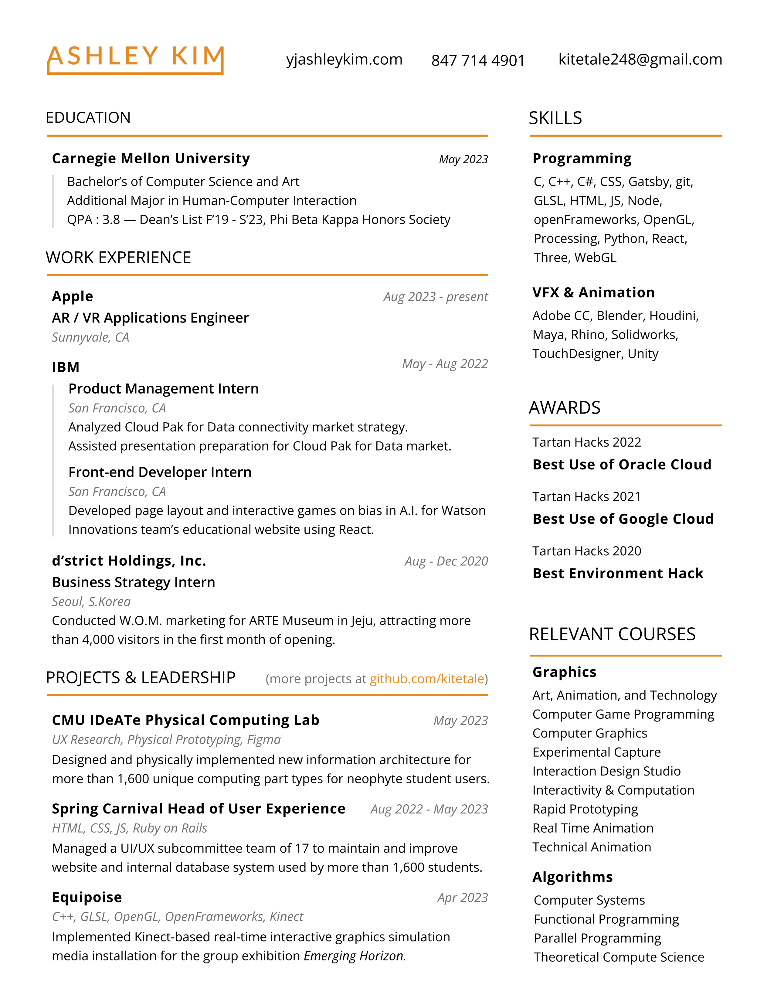 Ashley Kim Resume (last updated Aug 2023)